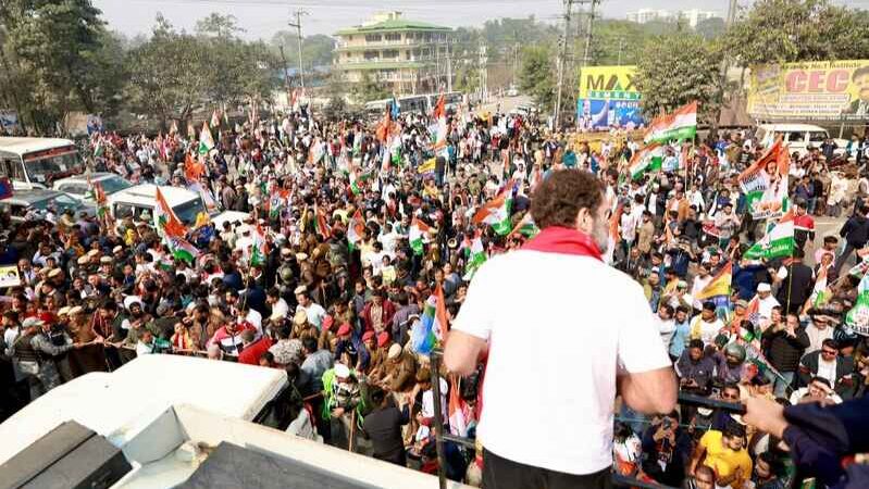 Congress leader Rahul Gandhi addressing a public rally in Assam on January 23, 2024. Photo: Congress. Click the photo to visit EVM website.