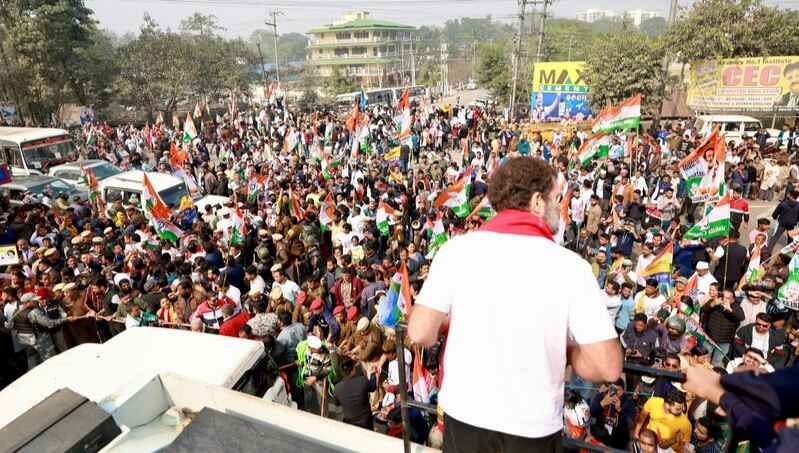 Congress leader Rahul Gandhi addressing a public rally in Assam on January 23, 2024. Photo: Congress. Click the photo to visit EVM website.